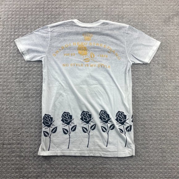 SHIROI NEKO Shirt Men Medium M Light Gray Crowned Tiger Roses Back to Back Print - Picture 5 of 14